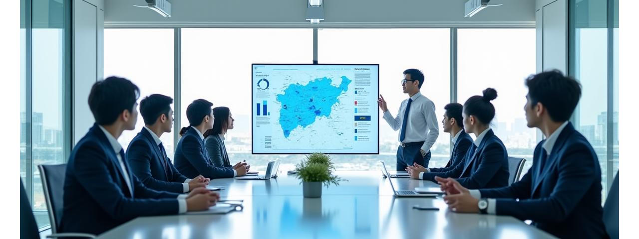 信頼の企業イメージ。現代的なオフィスでディスカッションするプロフェッショナルたち。