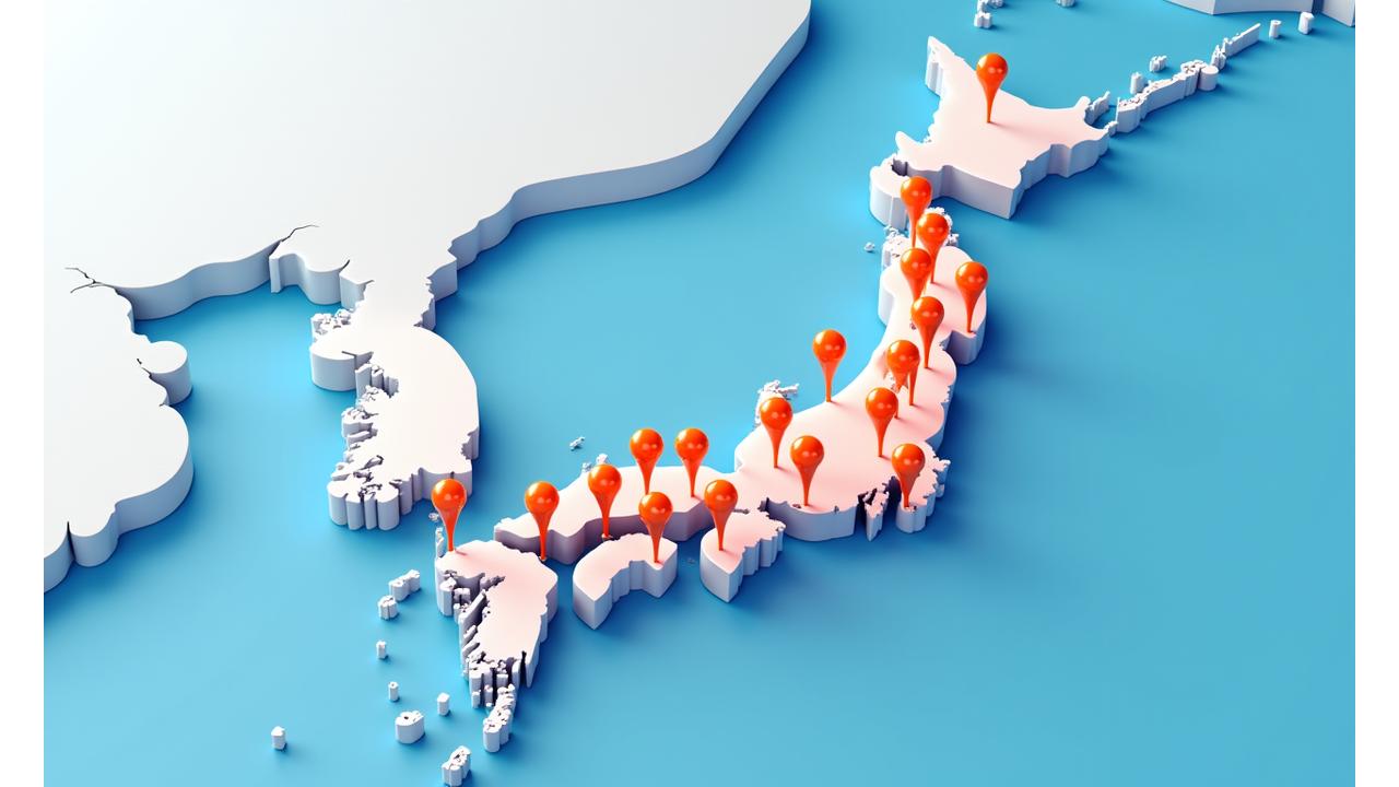 日本の地図上に主要レンタカー拠点を示すピンが配置されている