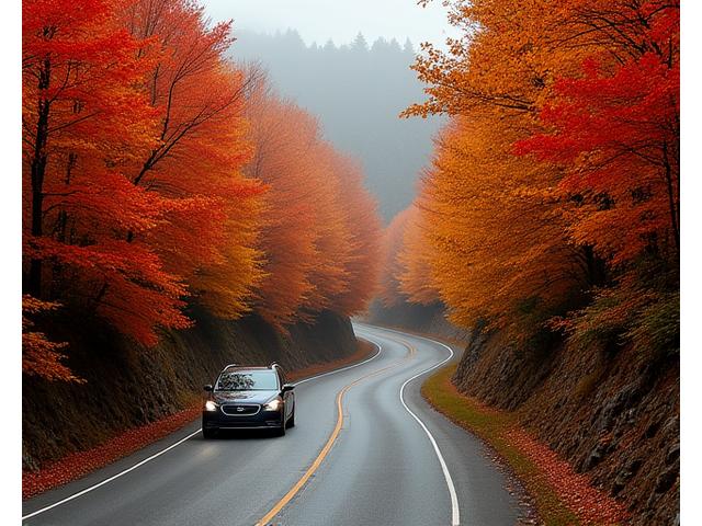 紅葉に囲まれた山奥の道