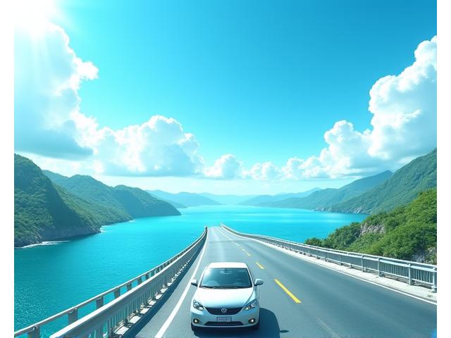 沖縄古宇利大橋を渡る車