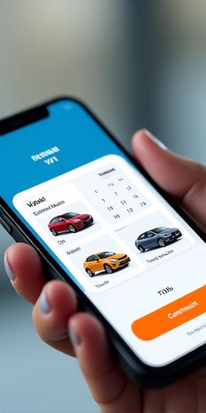 日本レンタカーアプリの予約画面。車両と時間を選択できる