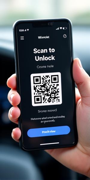 日本レンタカーアプリの車両解錠画面。QRコードリーダーが表示されている