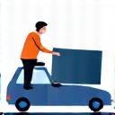 組み立て家具の箱と、それを運び込もうとしている男性のイラスト