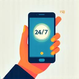 電話を持つ手と24時間アイコンのイラスト